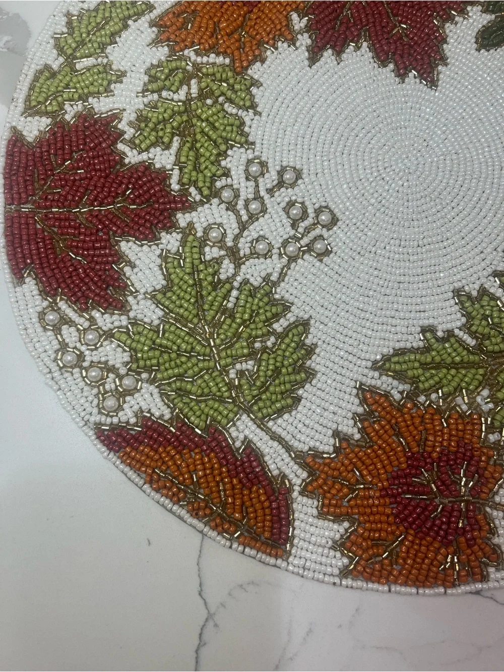 Tahari FALL LEAVES Beaded Placemat Charger 14” Multicolor Fall Thanksgiving NEW